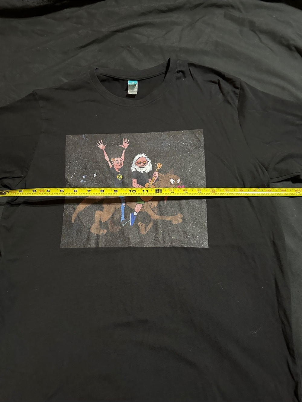 Cartoon Grateful Dead Jerry Garcia Black Graphic T‑Shirt with Wolf Band - Picture 2 of 3